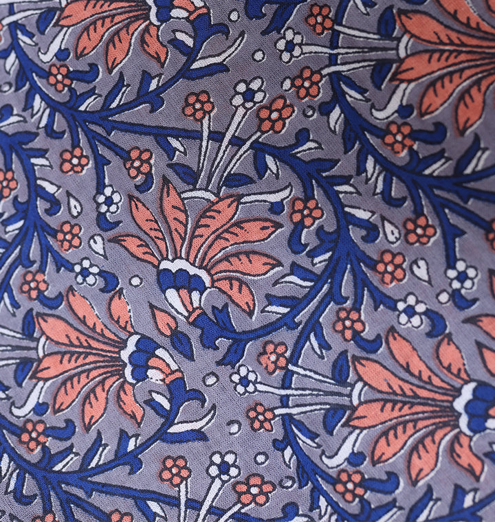 Maria Dress in Blue and Orange Floral Print