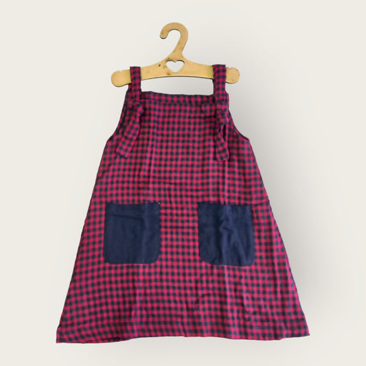 Red and Blue Checks Knot Dress