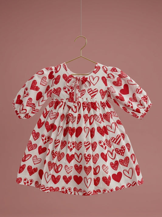 Maria Dress in Red and White Hearts