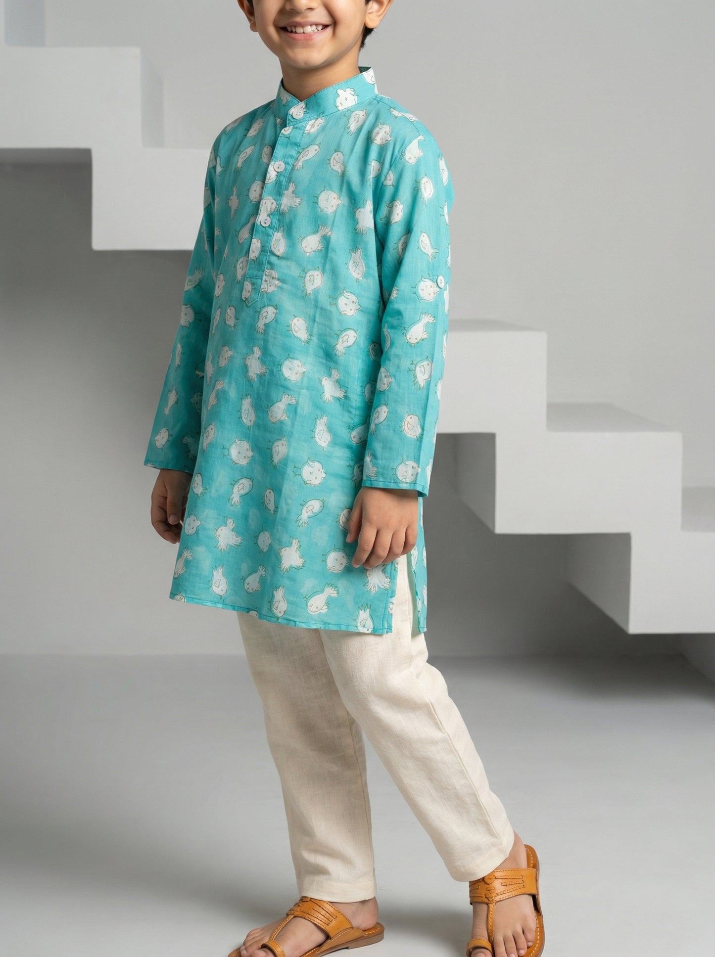 Chidiya Kurta in Aqua Blue