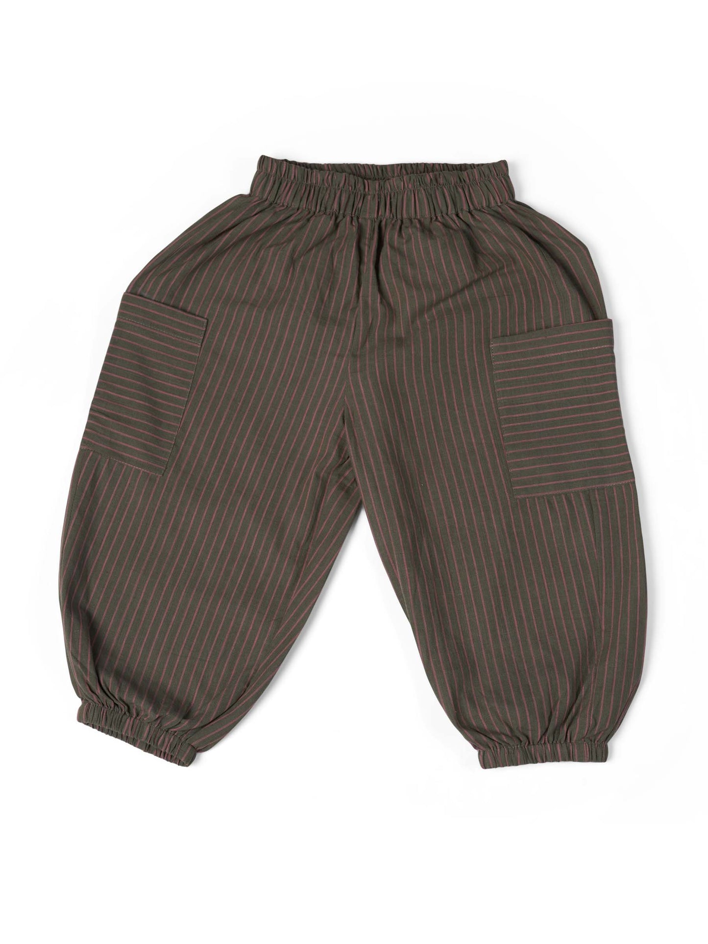 Dawn to Dusk Pants in Olive Green and Pink Stripes
