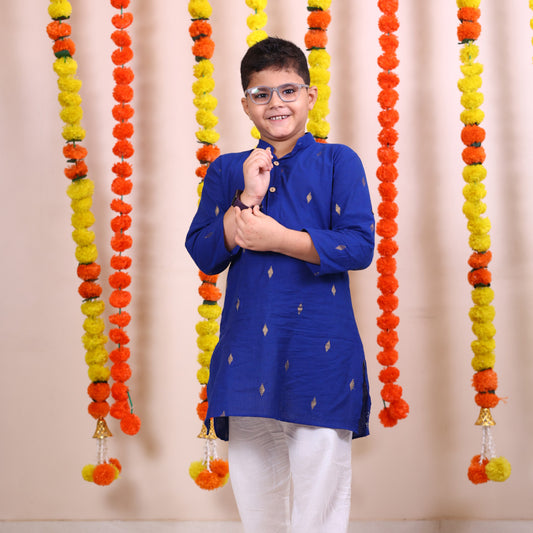 Royal Blue and Golden Butti Kurta