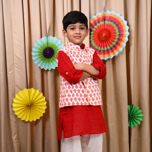 Red Jacquard Kurta