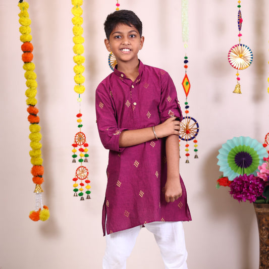 Magenta and Golden Butti Kurta