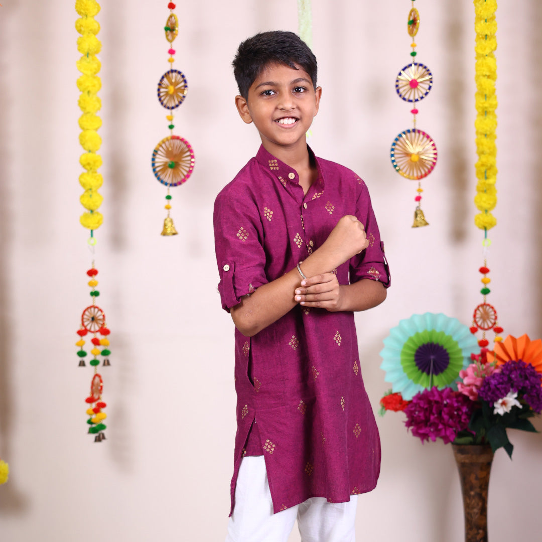 Magenta and Golden Butti Kurta