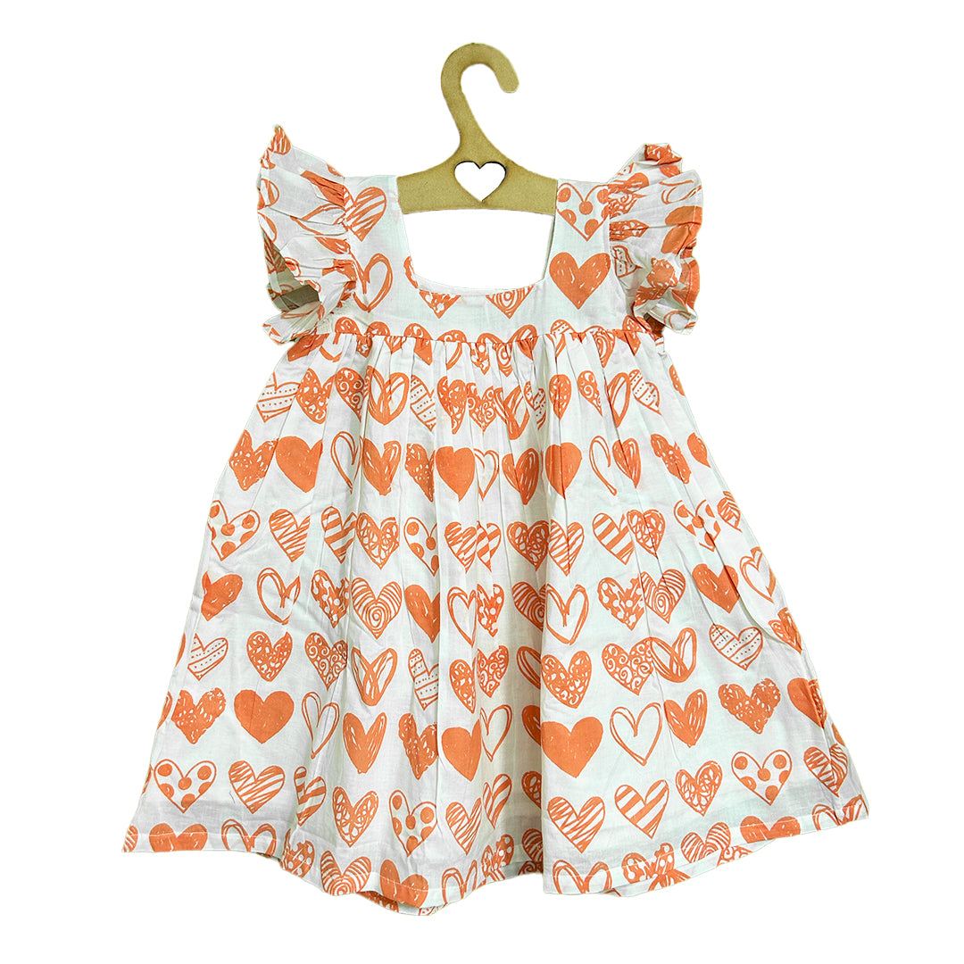 Hearts Dress in Peach for Girls