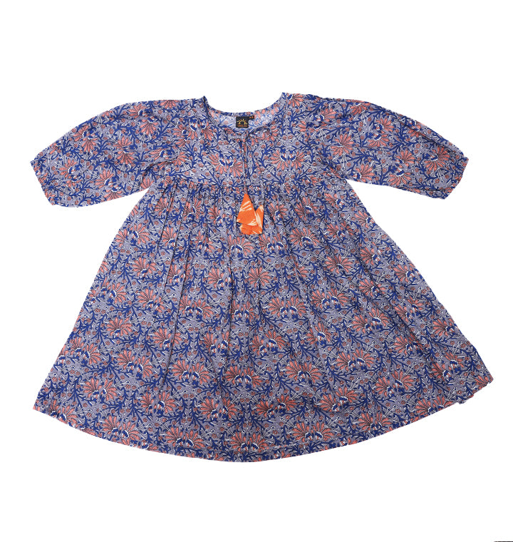 Maria Dress in Blue and Orange Floral Print