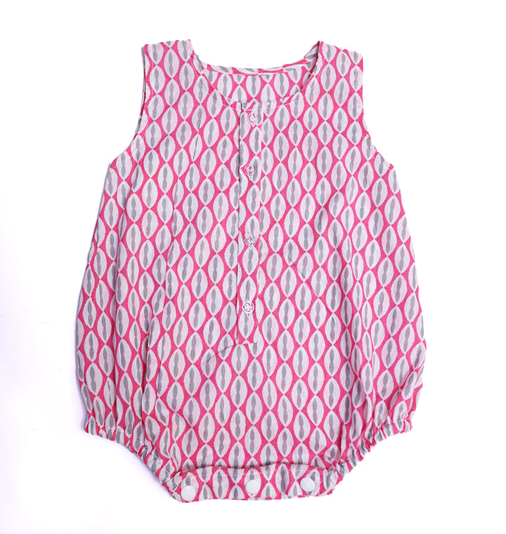 Cotton Romper in Pink and White