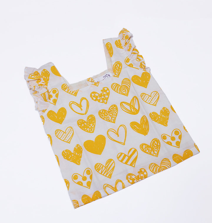 "Hearts" Coord Set for Girls in White and Yellow