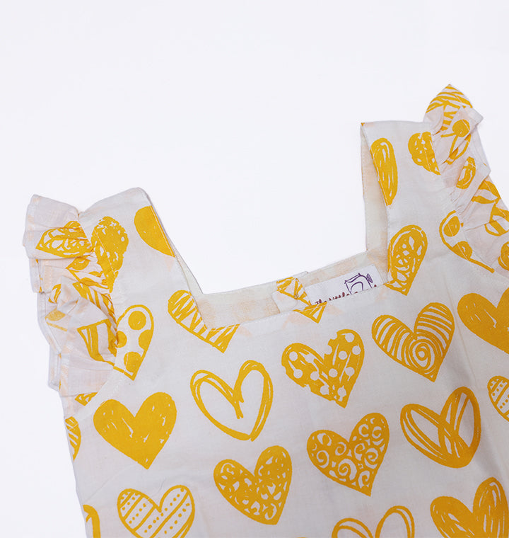 "Hearts" Coord Set for Girls in White and Yellow