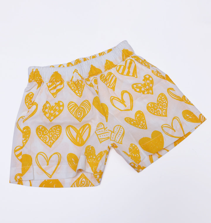 "Hearts" Coord Set for Girls in White and Yellow