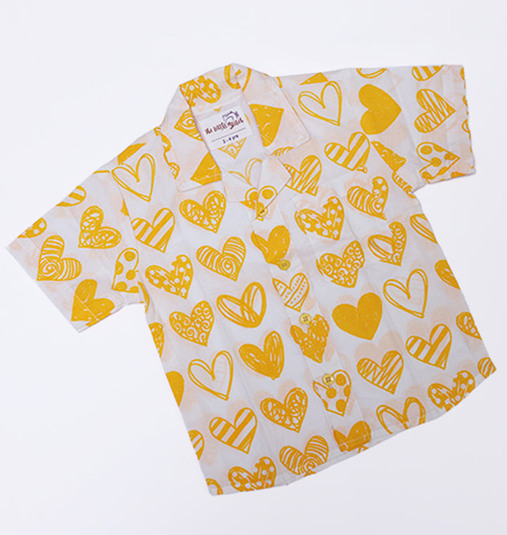 "Hearts" Coord Set for Boys in Yellow and White