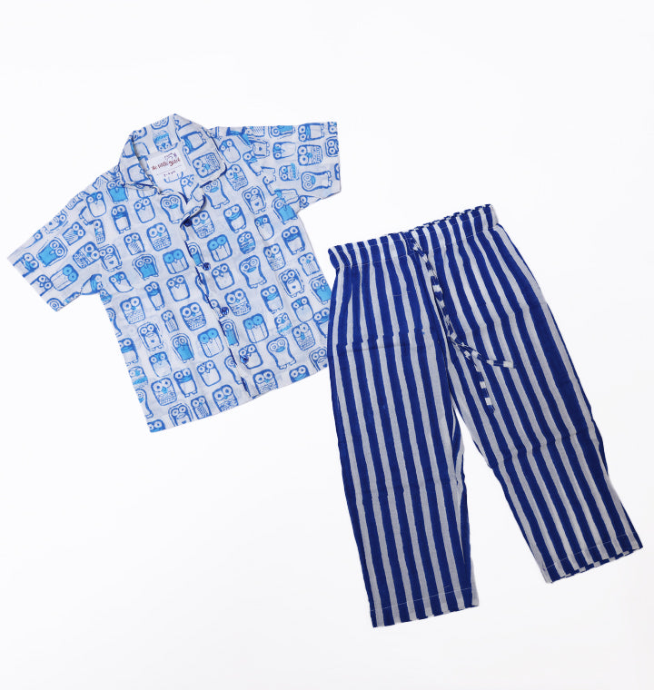 The Wise Owl Nightwear in Blue and White