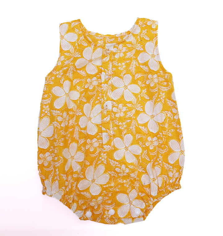 Cotton Romper in Yellow Flowers