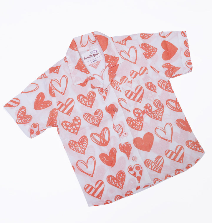 "Hearts" Coord Set for Boys in Peach and White