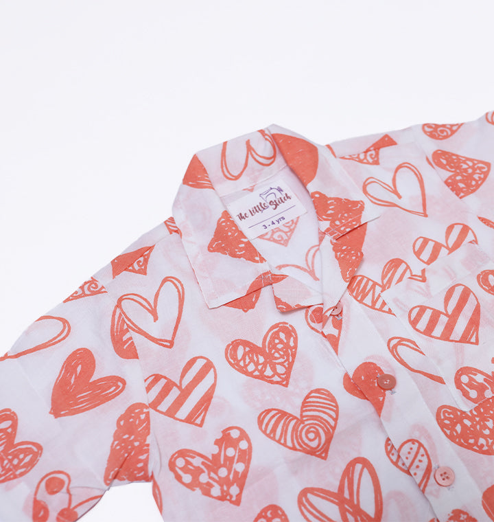 "Hearts" Coord Set for Boys in Peach and White