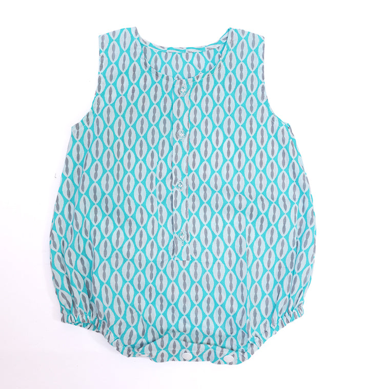 Cotton Romper in Aqua and White for New Borns