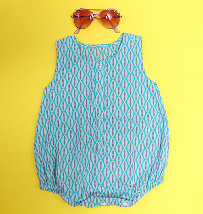 Cotton Romper in Aqua and White for New Borns