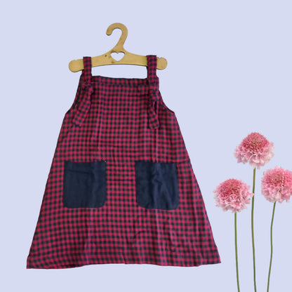 Red and Blue Checks Knot Dress