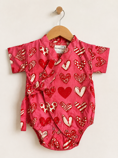 Pink Hearts Kimono Romper
