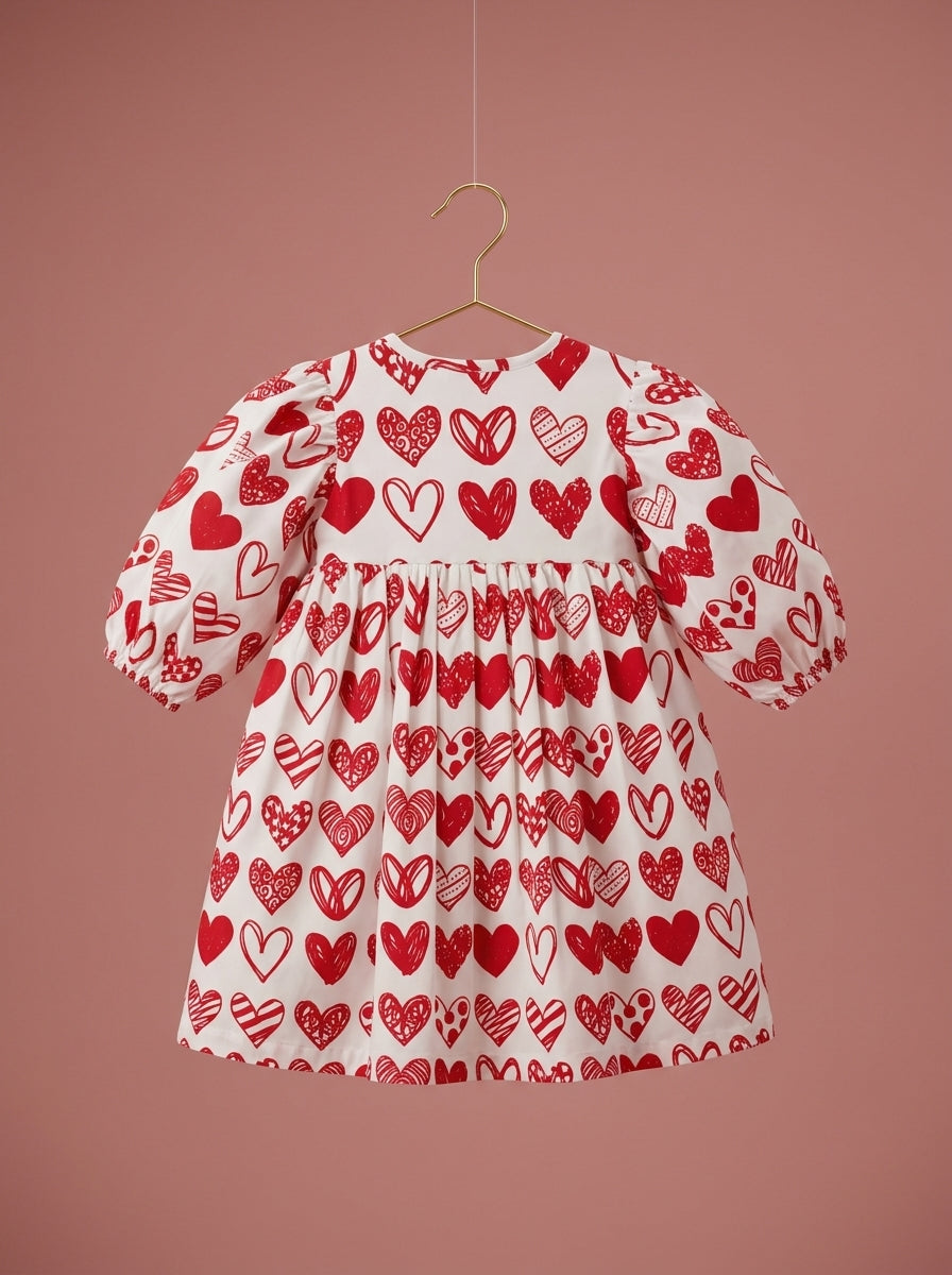 Maria Dress in Red and White Hearts