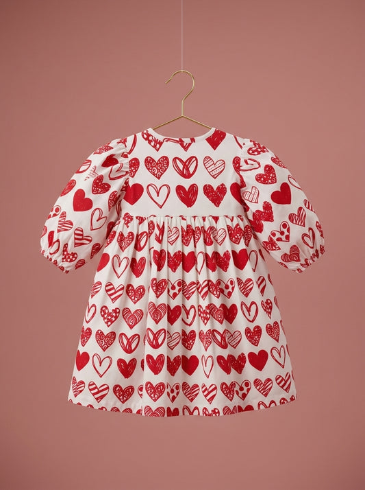 Maria Dress in Red and White Hearts