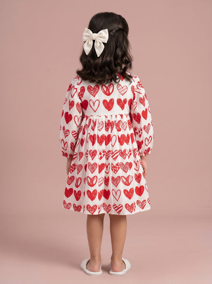 Maria Dress in Red and White Hearts