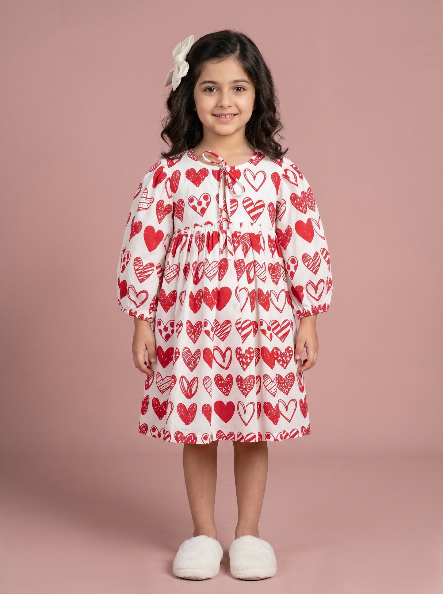 Maria Dress in Red and White Hearts