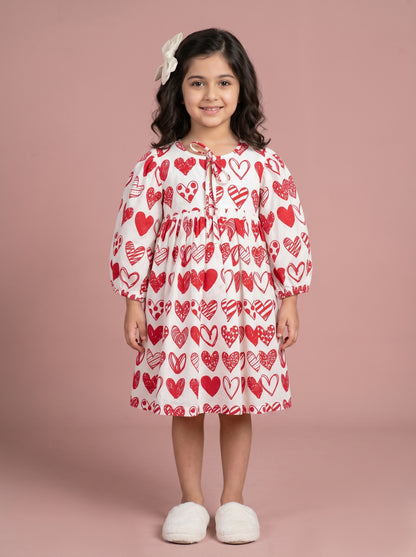Maria Dress in Red and White Hearts