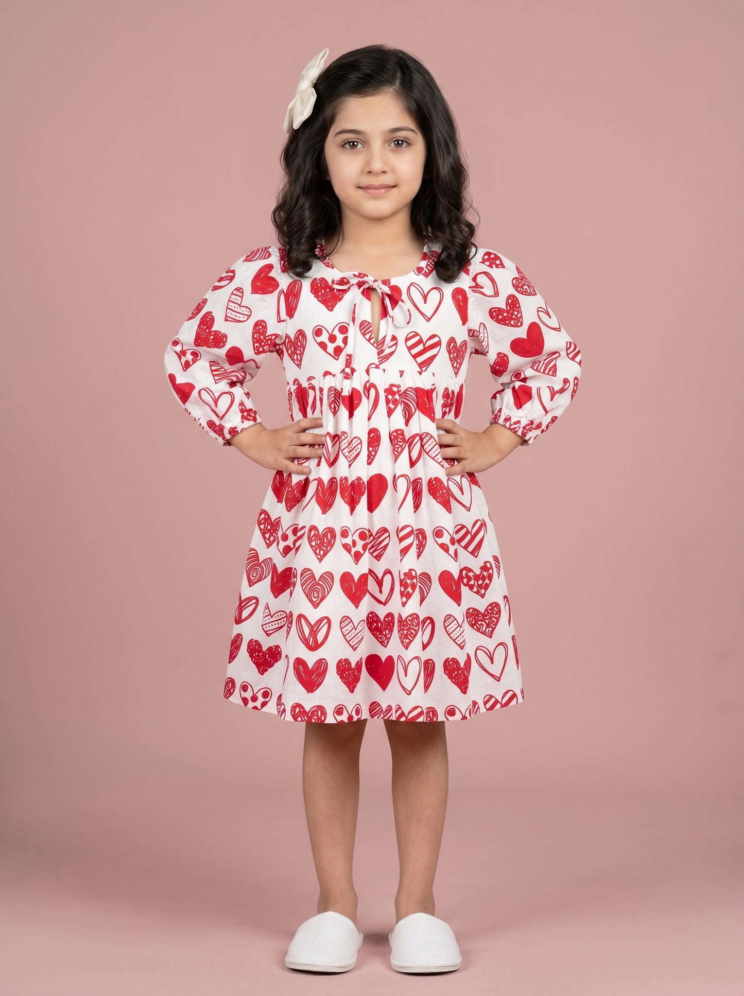 Maria Dress in Red and White Hearts