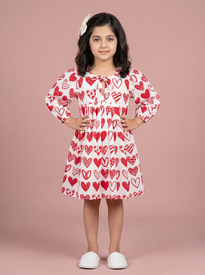 Maria Dress in Red and White Hearts