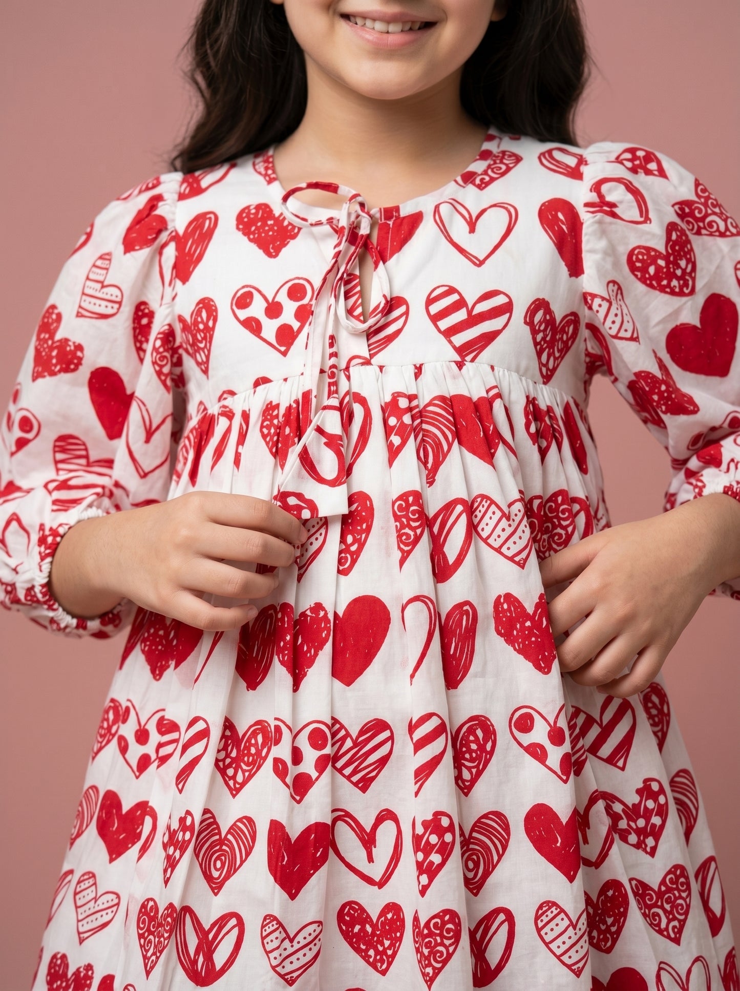 Maria Dress in Red and White Hearts