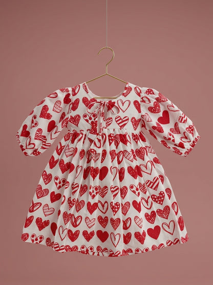 Maria Dress in Red and White Hearts