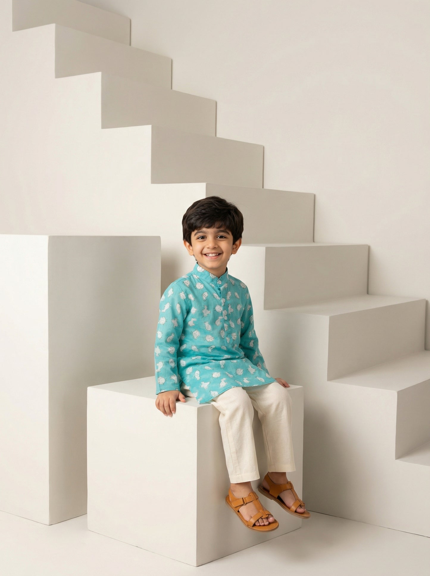 Chidiya Kurta in Aqua Blue