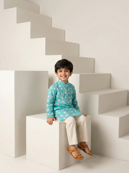 Chidiya Kurta in Aqua Blue