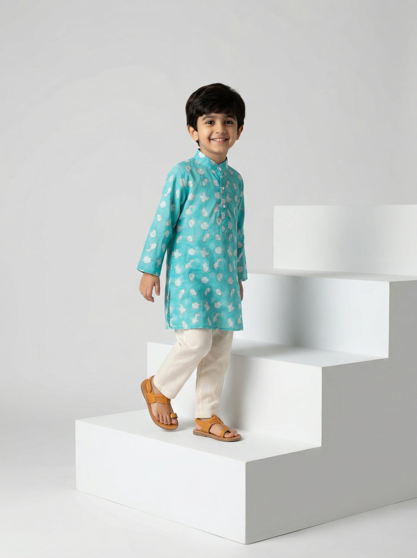 Chidiya Kurta in Aqua Blue