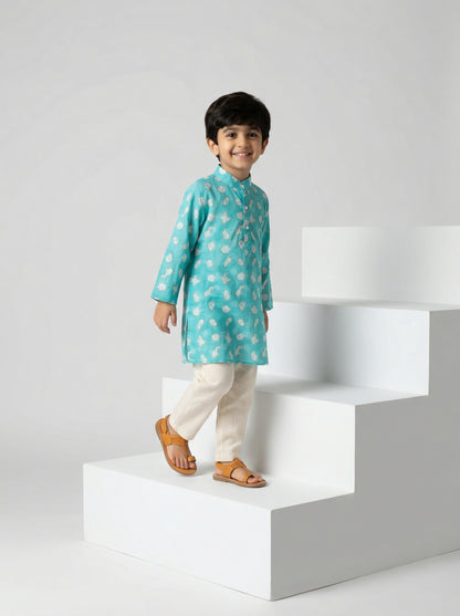 Chidiya Kurta in Aqua Blue