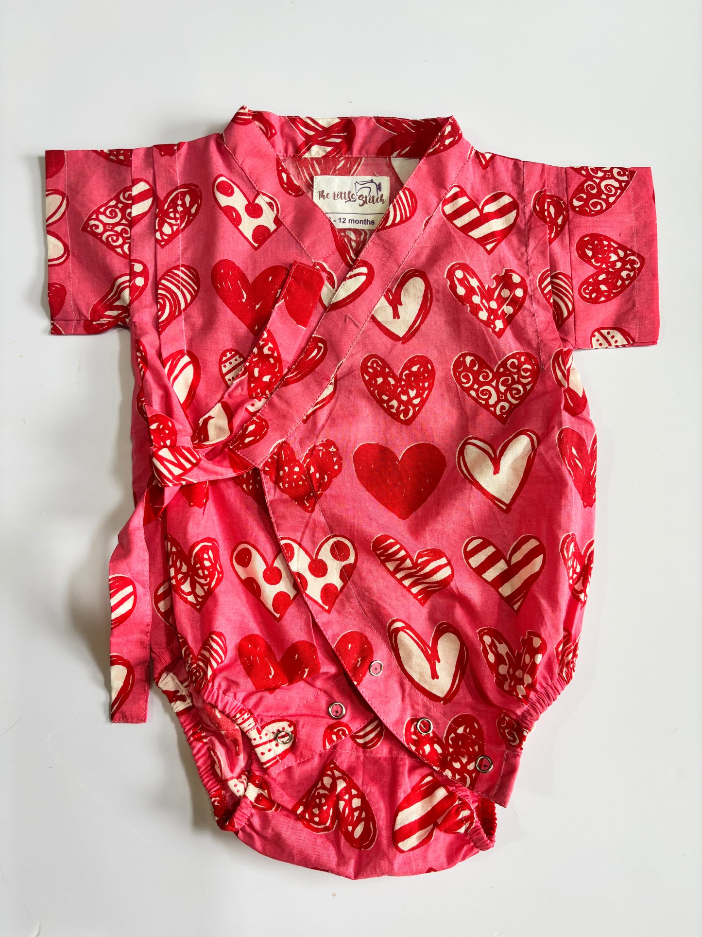 Pink Hearts Kimono Romper