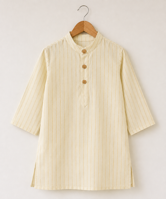 Beige Striped Cotton Kurta
