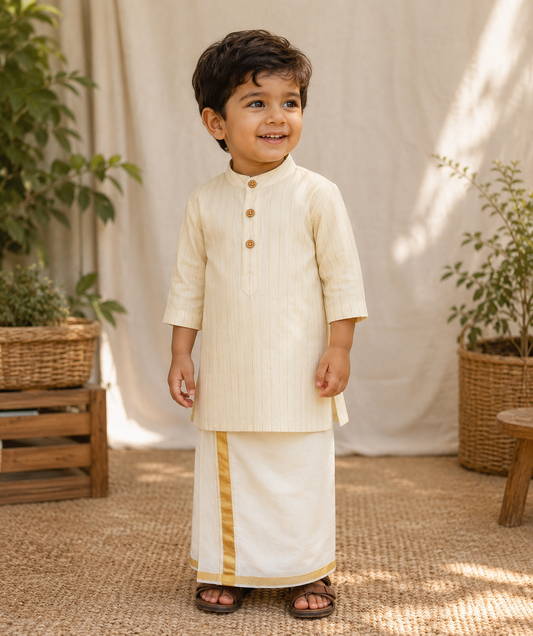 Beige Striped Cotton Kurta