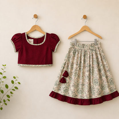 Phool Ghagra Choli in Maroon