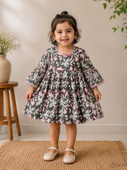 Gulmohar Dress in Grey and Pink