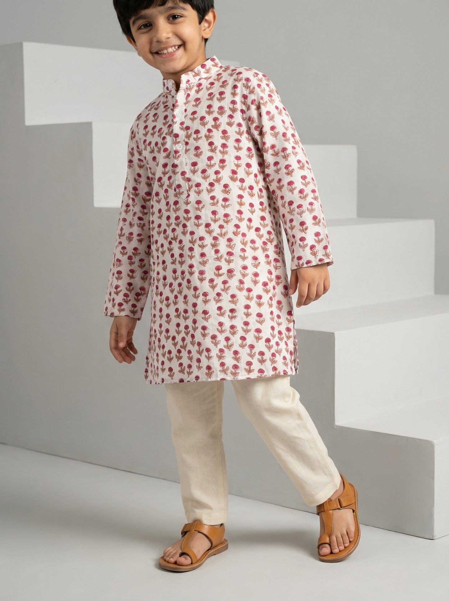 Bagh Kurta in White and Pink