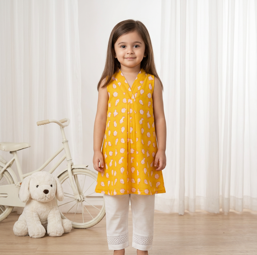 Chidiya Kurta Pant Set in Yellow