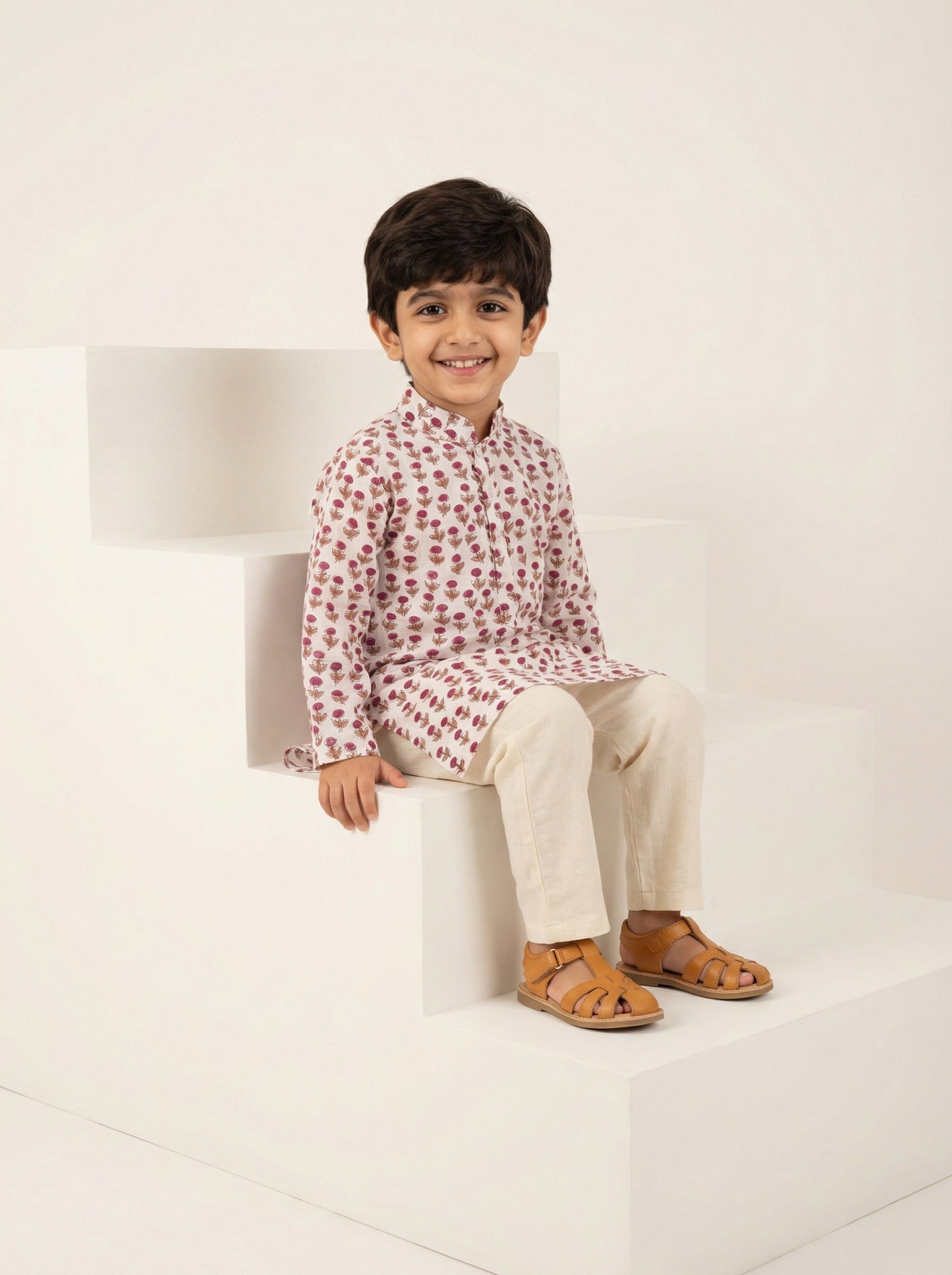 Bagh Kurta in White and Pink