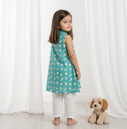 Chidiya Kurta Pant Set in Aqua Blue