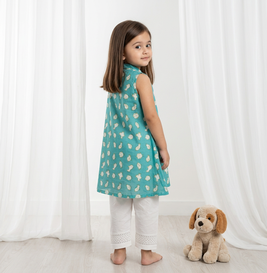 Chidiya Kurta Pant Set in Aqua Blue