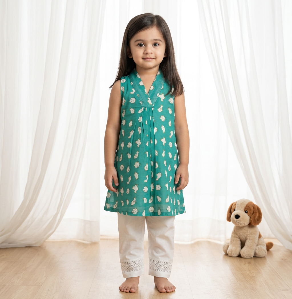 Chidiya Kurta Pant Set in Aqua Blue