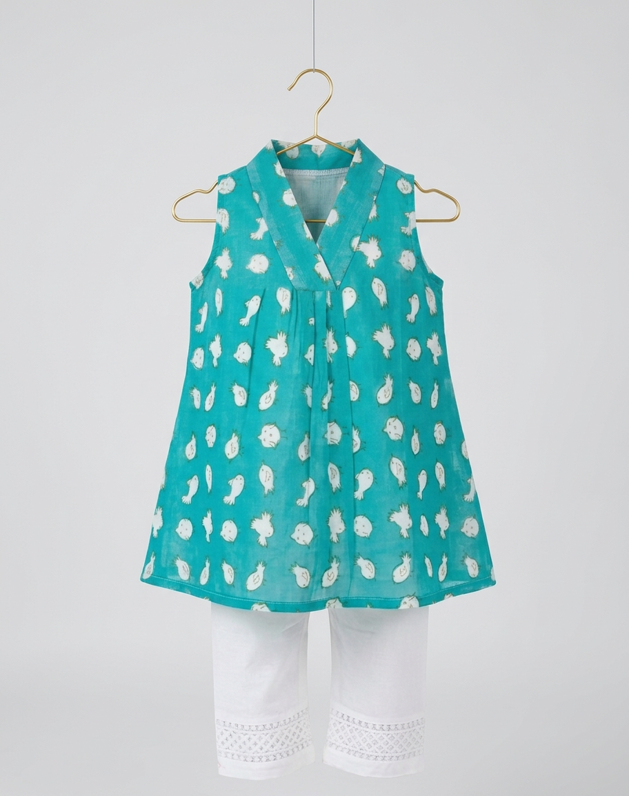 Chidiya Kurta Pant Set in Aqua Blue