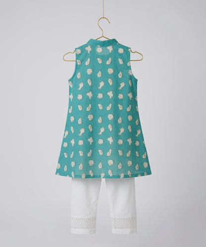 Chidiya Kurta Pant Set in Aqua Blue